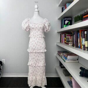 Worth Collective Ada Smocked Dress Floral Maternity Bump Friendly size L NWT